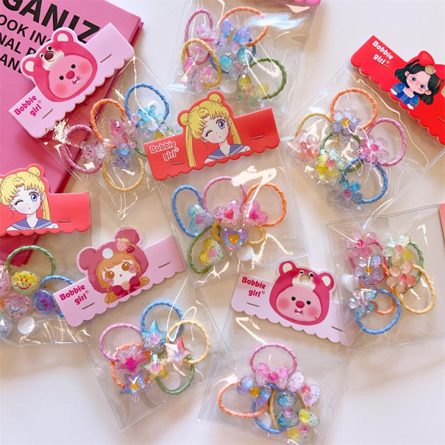 Korean fashion cute cartoon rabbit flower hair ties set for kids