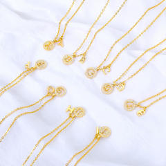 Dainty hollow out diamond initial letter stainless steel chain necklace