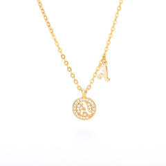 Dainty hollow out diamond initial letter stainless steel chain necklace