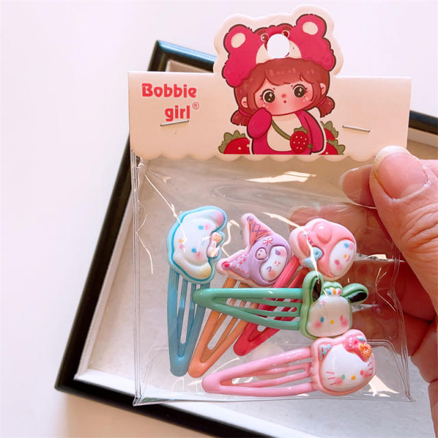 5pcs cute cartoon animal sweet colorful snap hair clips set for kids