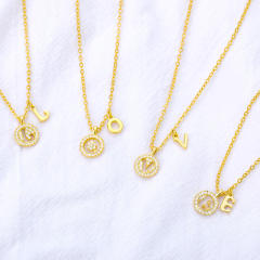Dainty hollow out diamond initial letter stainless steel chain necklace