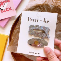 Silver color collection glitter snap hair clips set for kids