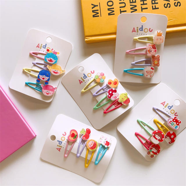 4pcs cute resin fruit little girl cartoon snap hair clips set for kids