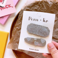 Silver color collection glitter snap hair clips set for kids