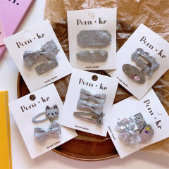 Silver color collection glitter snap hair clips set for kids