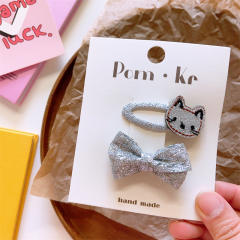 Silver color collection glitter snap hair clips set for kids