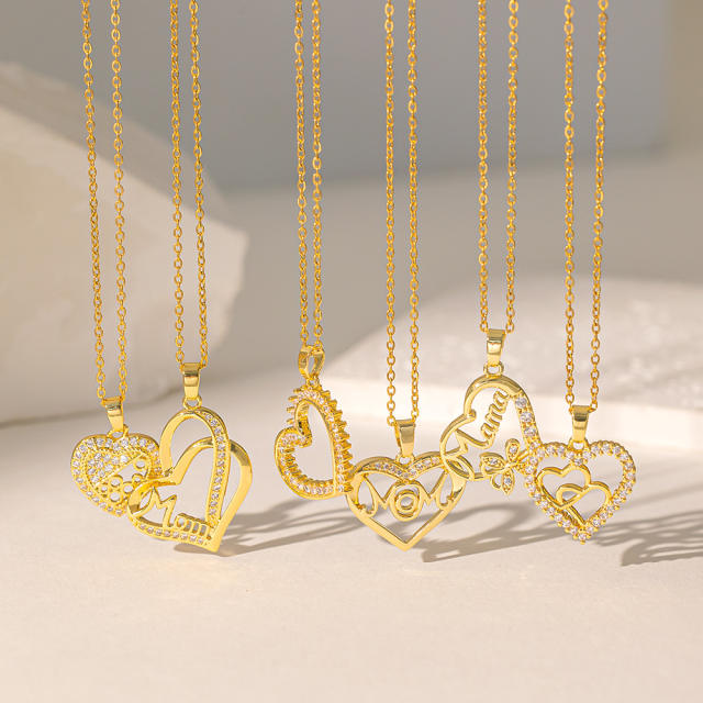 Dainty diamond gold plated copper heart pendant stainless steel chain necklace collection