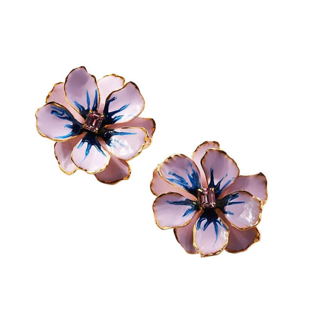 Popular colorful enamel bloom flower studs earrings