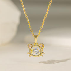 Cute animal series kitty dolphin swan diamond pendant stainless steel chain necklace collection
