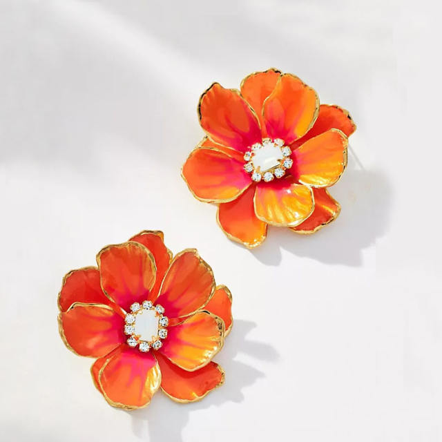 Popular colorful enamel bloom flower studs earrings