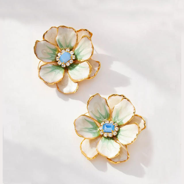 Popular colorful enamel bloom flower studs earrings