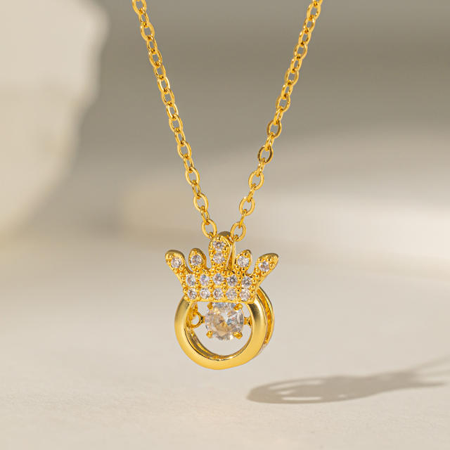 Cute animal series kitty dolphin swan diamond pendant stainless steel chain necklace collection