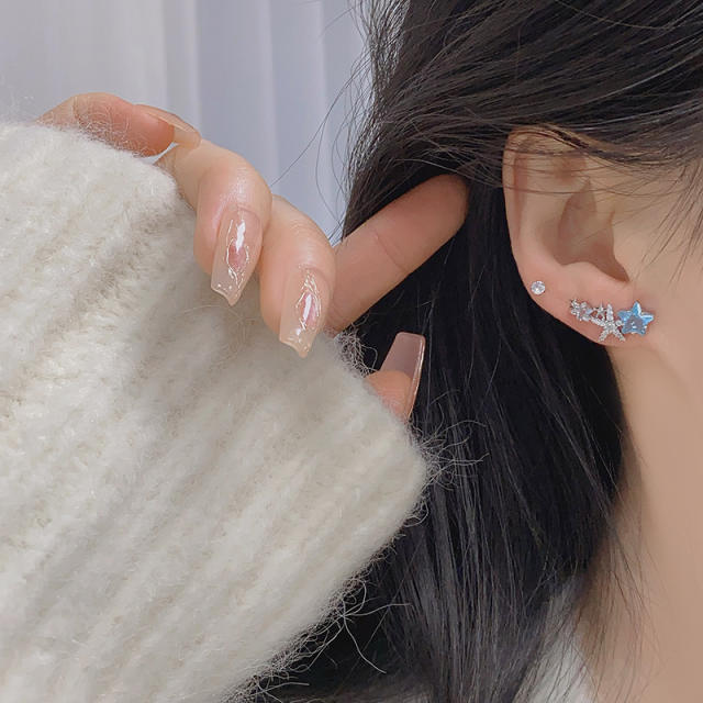 Chic blue star diamond women earrings clip on earrings