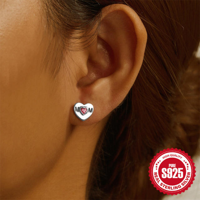 925 sterling silver mother's day gift heart studs earrings collection