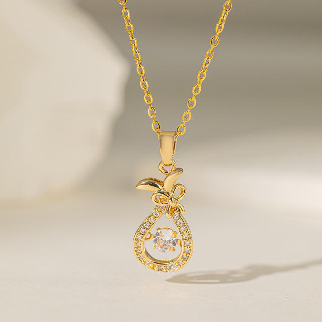 Delicate diamond gold plated copper pendant stainless steel chain necklace collection