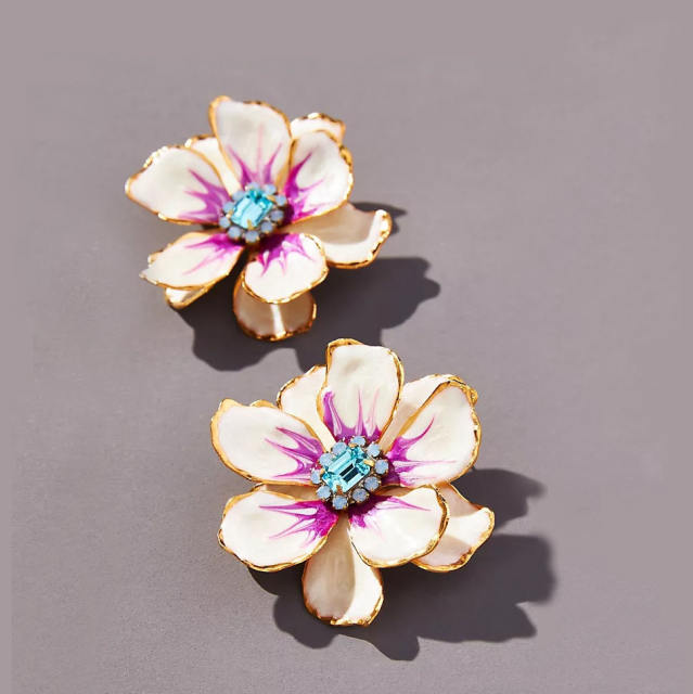 Popular colorful enamel bloom flower studs earrings
