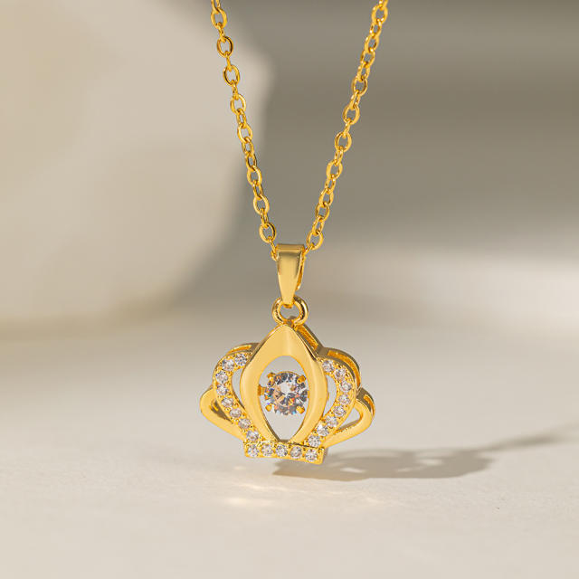 Delicate diamond gold plated copper pendant stainless steel chain necklace collection