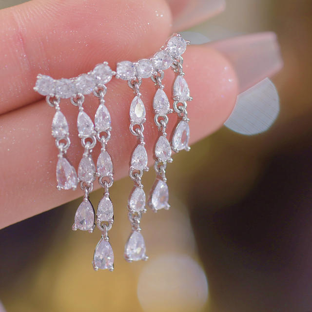 Delicate diamond tassel women earrings clip on earrings