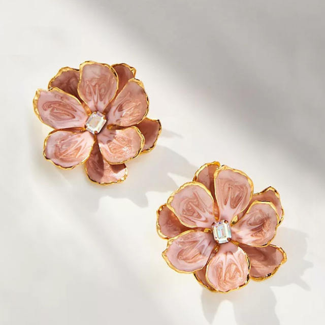 Popular colorful enamel bloom flower studs earrings