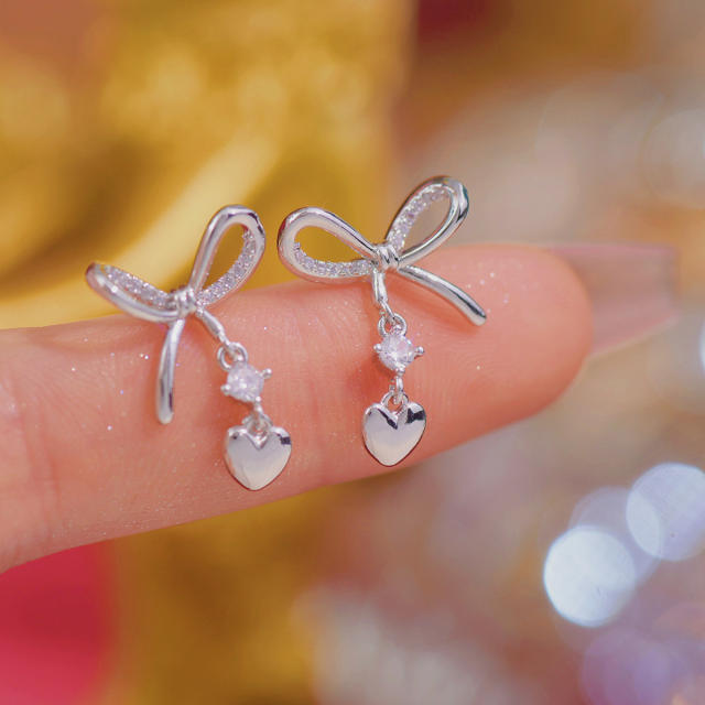 Delicate sweet bow heart charm women earrings