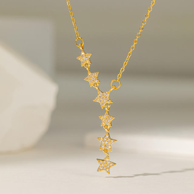 Dainty diamond gold plated copper pendant stainless steel chain necklace collection