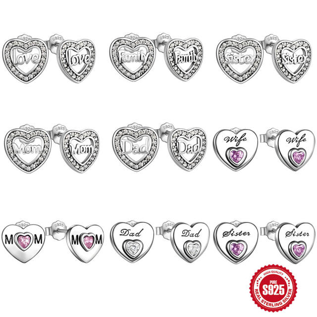 925 sterling silver mother's day gift heart studs earrings collection