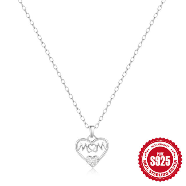 925 sterling silver hollow heart mom letter mother's day gift necklace