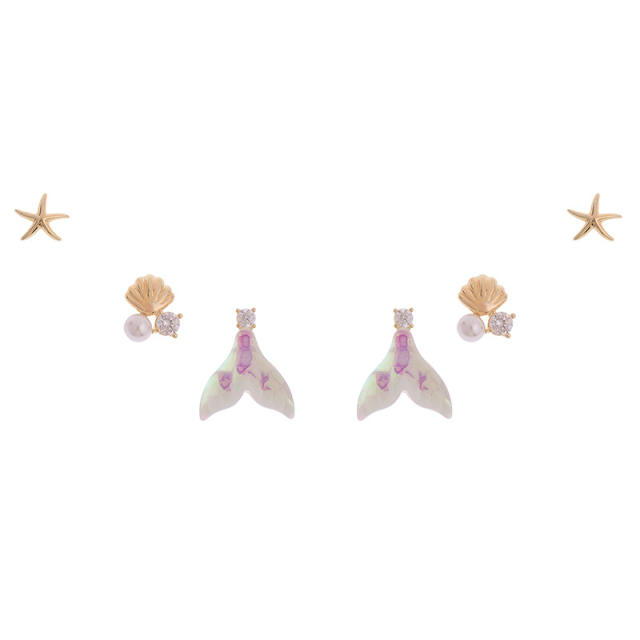 Ocean series cute fish tail star nap earrings set