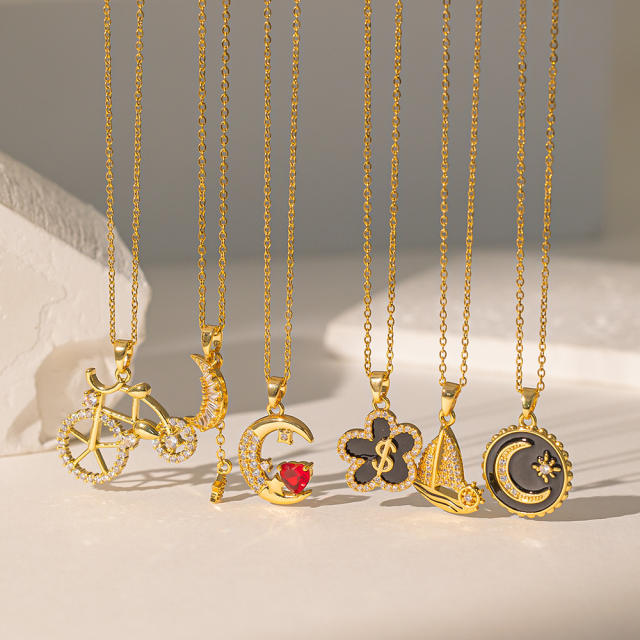 Dainty gold plated copper pendant stainless steel chain necklace collection