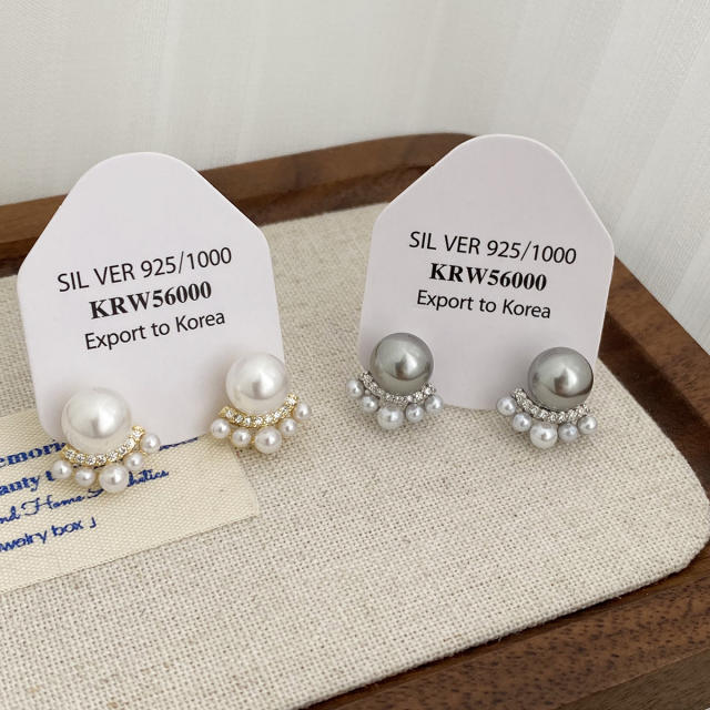Easy match white pearl gray pearl studs earrings clip on earrings