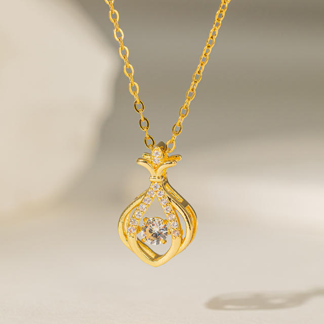 Delicate diamond gold plated copper pendant stainless steel chain necklace collection