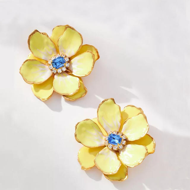 Popular colorful enamel bloom flower studs earrings