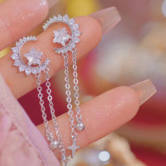 Romantic diamond moon tassel women earrings