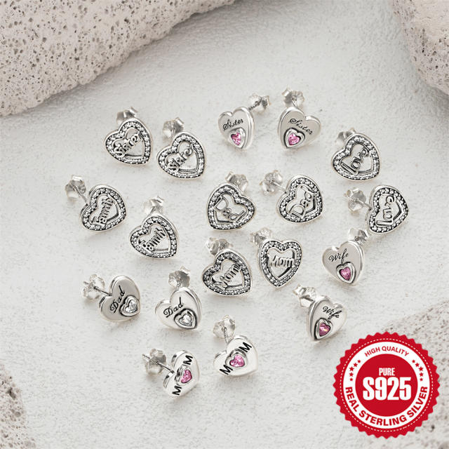 925 sterling silver mother's day gift heart studs earrings collection