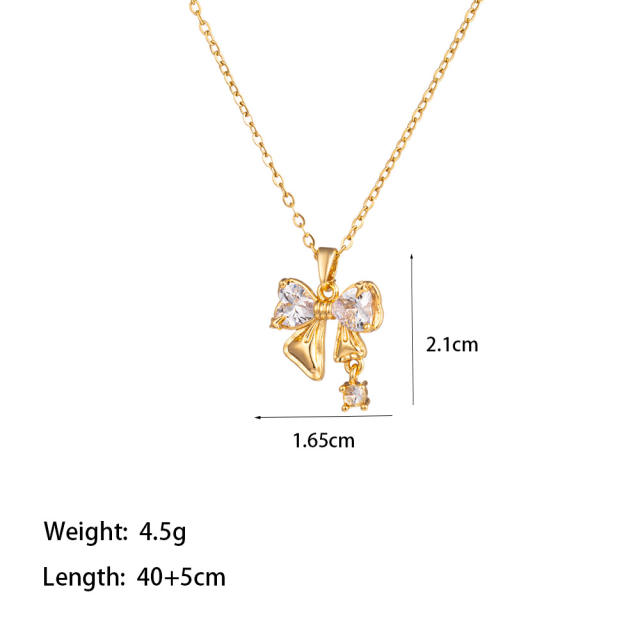 Dainty diamond gold plated copper pendant bow moon stainless steel chain necklace collection