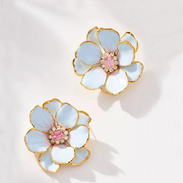 Popular colorful enamel bloom flower studs earrings