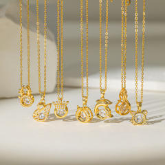 Cute animal series kitty dolphin swan diamond pendant stainless steel chain necklace collection