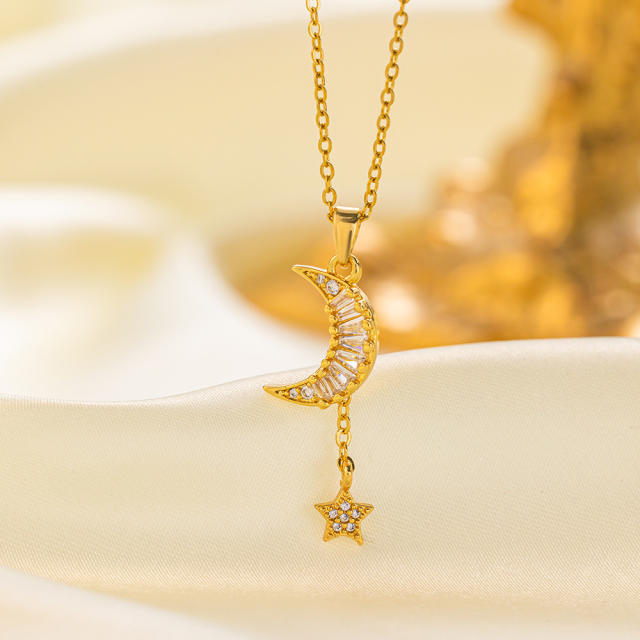 Dainty gold plated copper pendant stainless steel chain necklace collection