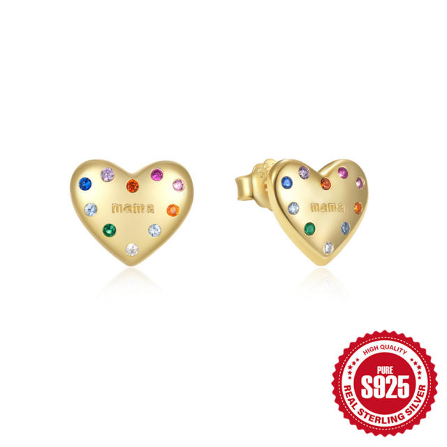 925 sterling silver colorful enamel heart studs earrings collection