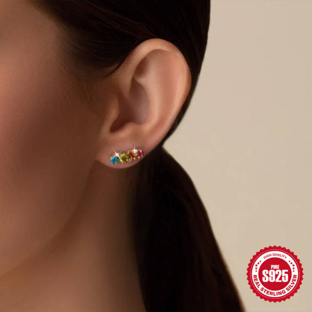 925 sterling silver rainbow cubic zircon statement studs earrings