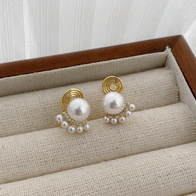 Easy match white pearl gray pearl studs earrings clip on earrings