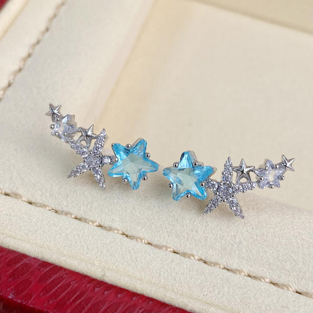 Chic blue star diamond women earrings clip on earrings