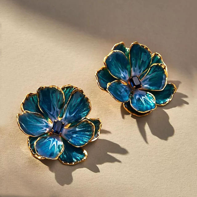 Popular colorful enamel bloom flower studs earrings