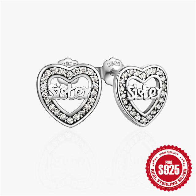 925 sterling silver mother's day gift heart studs earrings collection