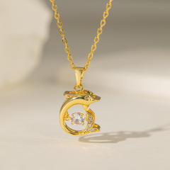 Cute animal series kitty dolphin swan diamond pendant stainless steel chain necklace collection