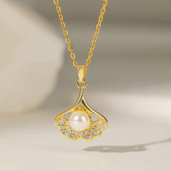 Elegant diamond ocean series shell starfish pendant dainty stainless steel chain necklace collection