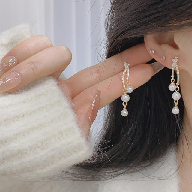 Chic pearl diamond unique earrings