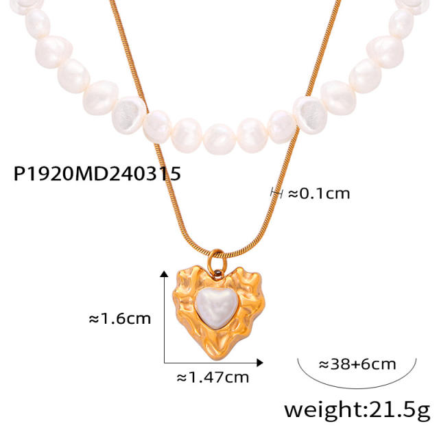 INS vintage waterpearl beaded pendant stainless steel necklace collection