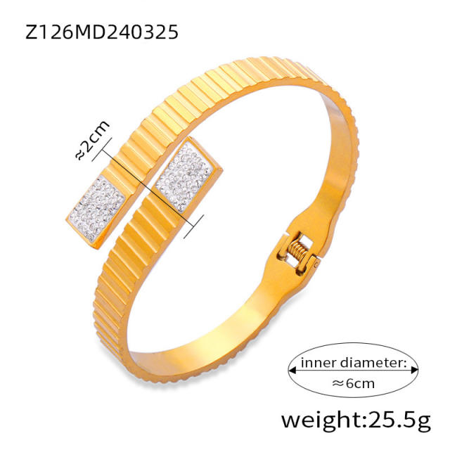 Luxury cubic zircon setting diamond stainless steel bangle collection