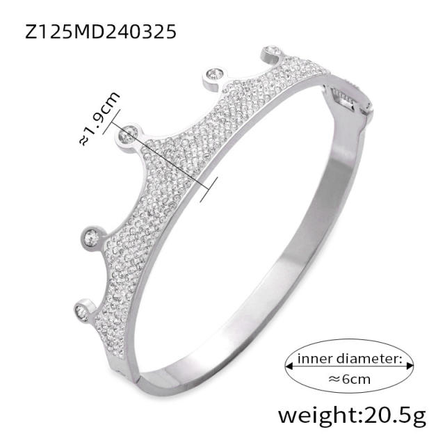 Luxury cubic zircon setting diamond stainless steel bangle collection